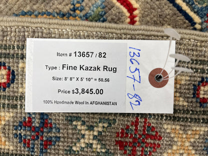 Kazak Gray Geometric 6x9 Handmade Wool Rug # 13657