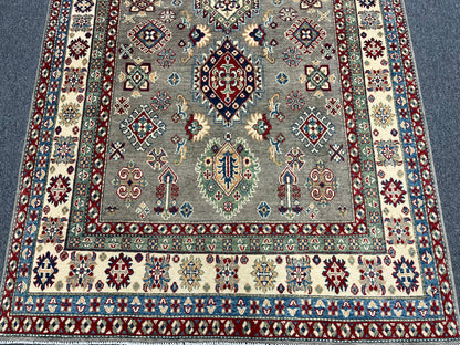 Kazak Gray Geometric 6X9 Handmade Wool Rug # 13655