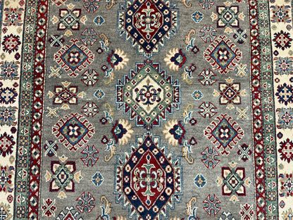 Kazak Gray Geometric 6X9 Handmade Wool Rug # 13655