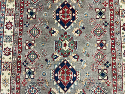 Kazak Gray Geometric 6X9 Handmade Wool Rug # 13658