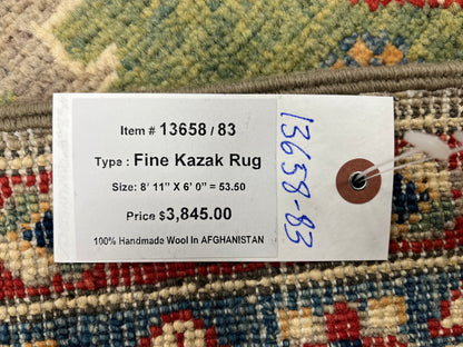 Kazak Gray Geometric 6X9 Handmade Wool Rug # 13658