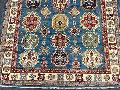 Kazak Light Blue Geometric 6X9 Handmade Wool Rug # 13907