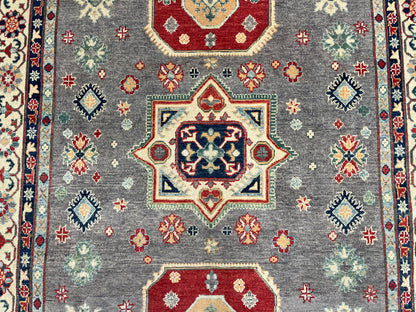 Kazak Gray Geometric 6X9 Handmade Wool Rug # 13908