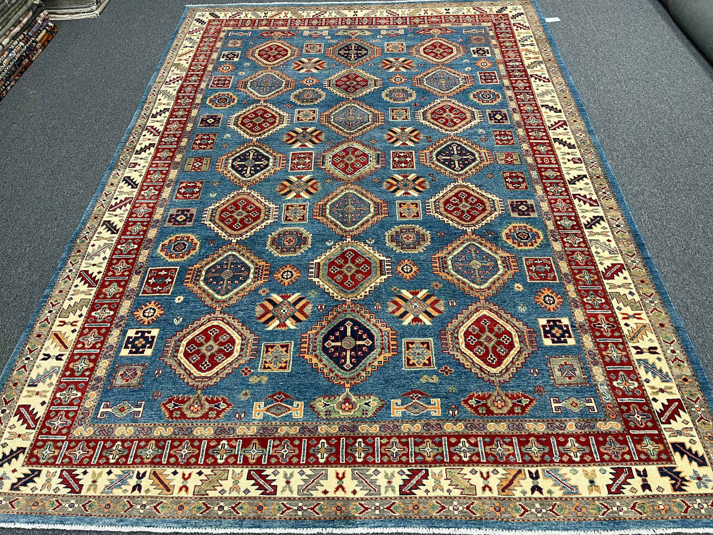 Kazak Light Blue 8X12 Handmade Wool Rug # 13891