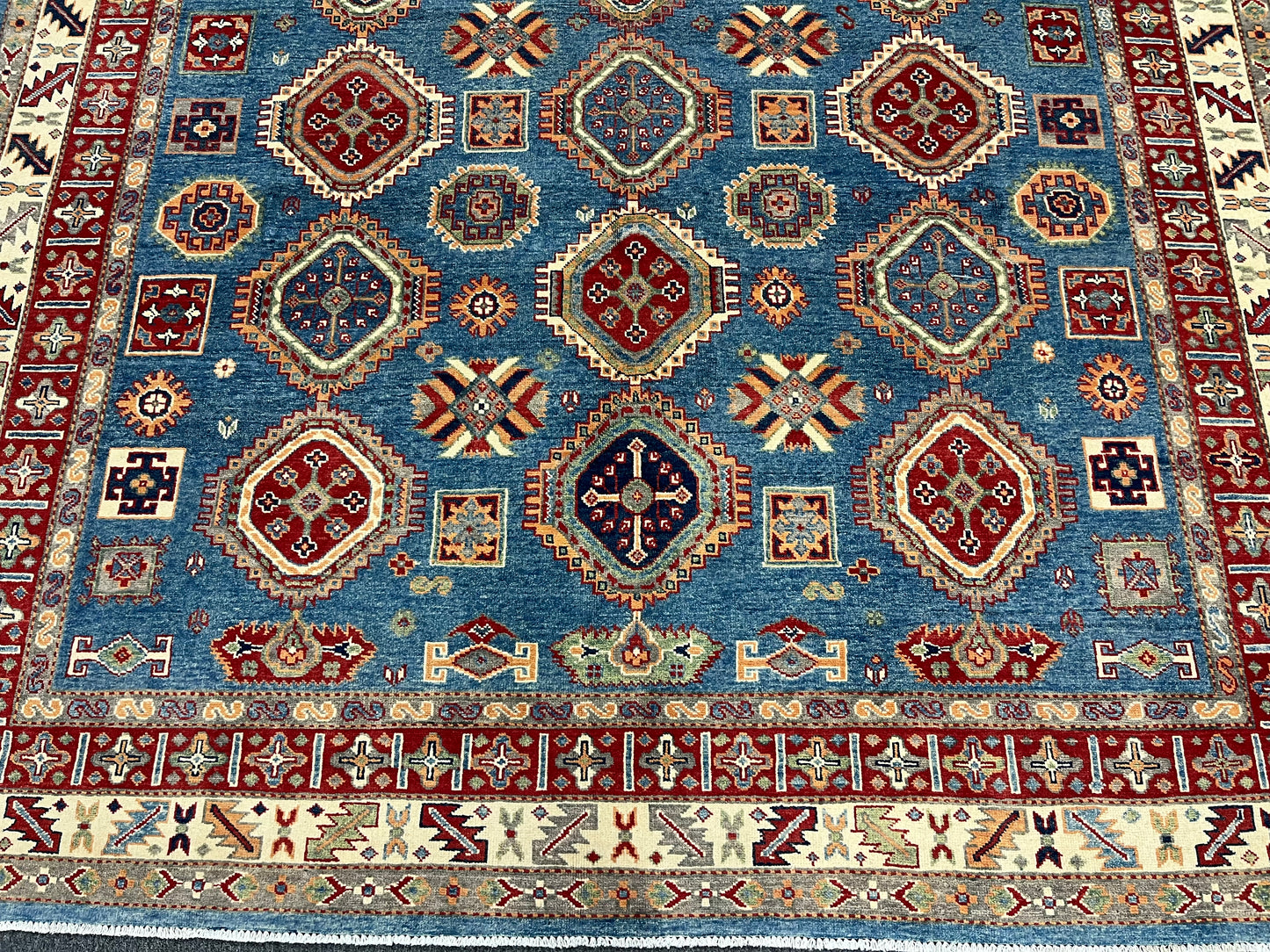 Kazak Light Blue 8X12 Handmade Wool Rug # 13891