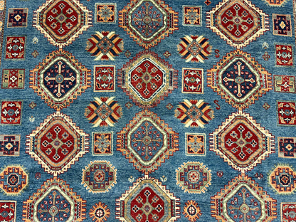 Kazak Light Blue 8X12 Handmade Wool Rug # 13891