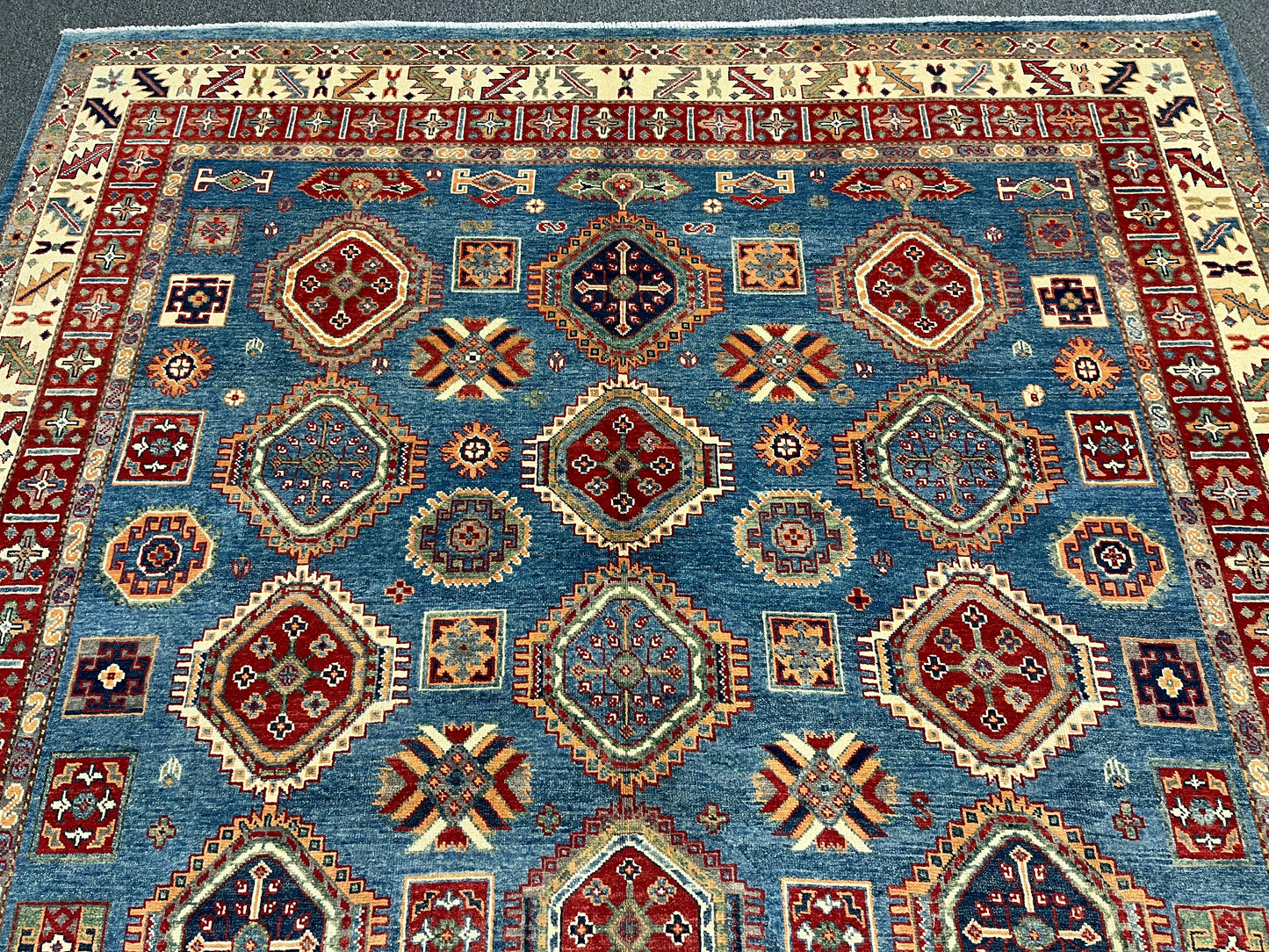 Kazak Light Blue 8X12 Handmade Wool Rug # 13891