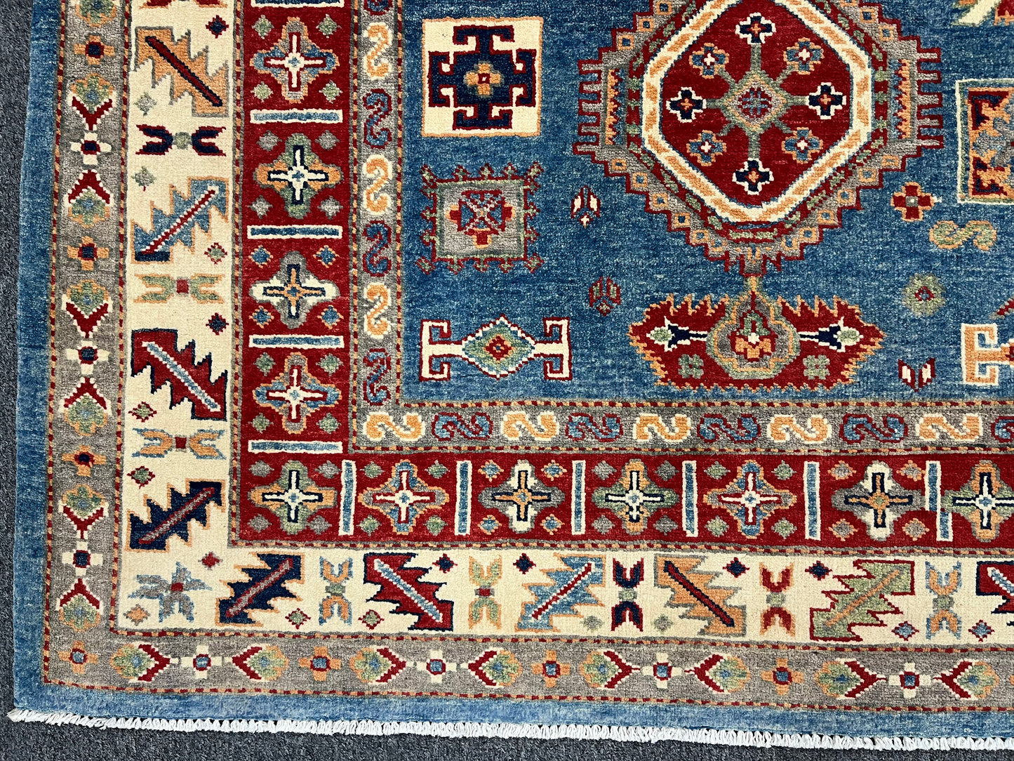 Kazak Light Blue 8X12 Handmade Wool Rug # 13891