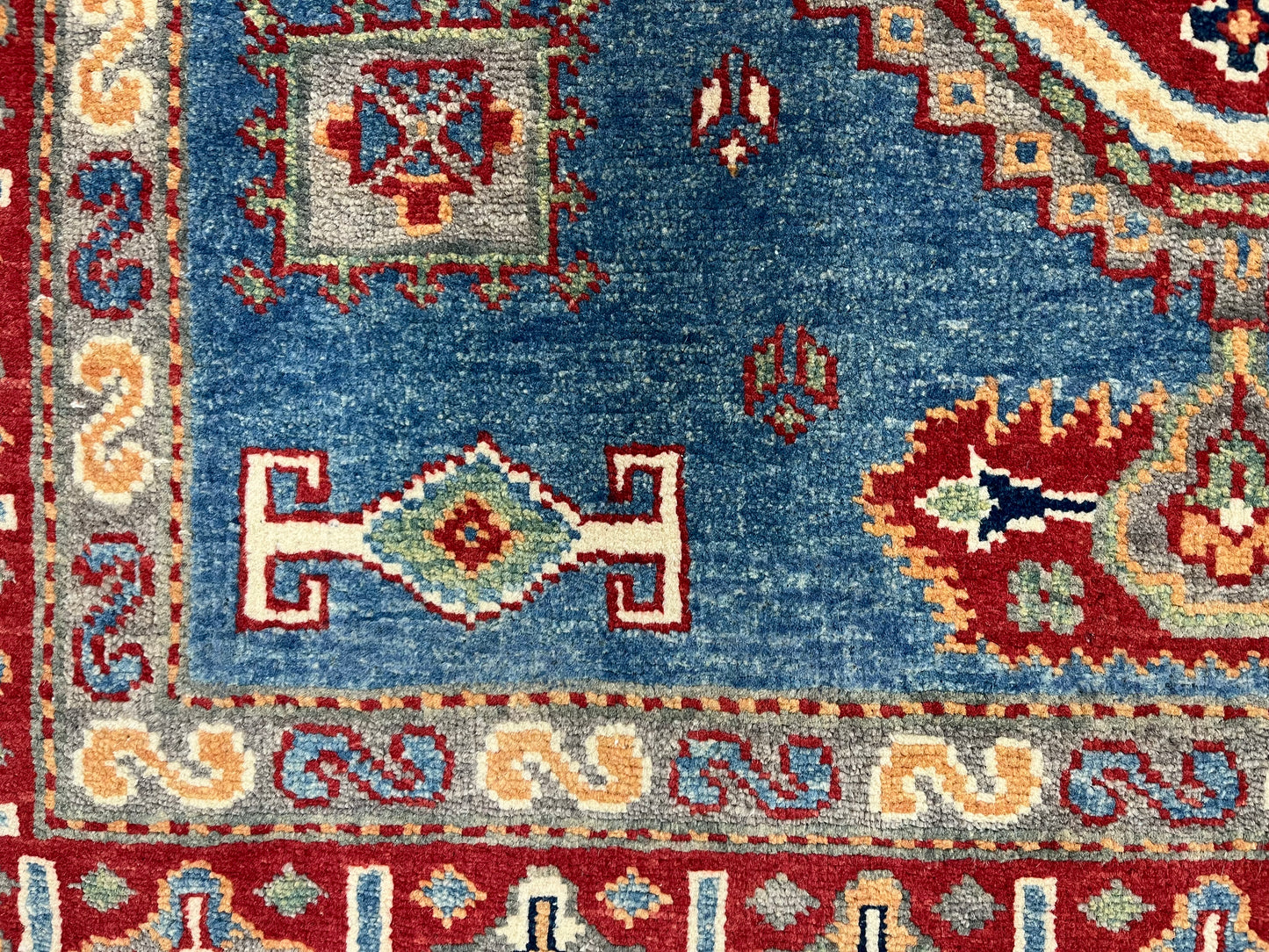 Kazak Light Blue 8X12 Handmade Wool Rug # 13891