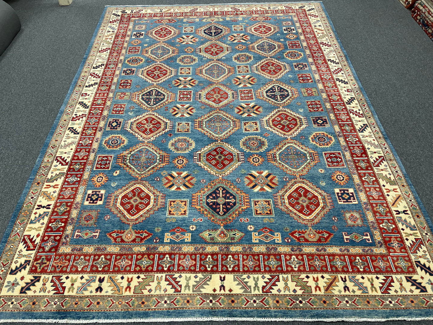 Kazak Light Blue 8X12 Handmade Wool Rug # 13891