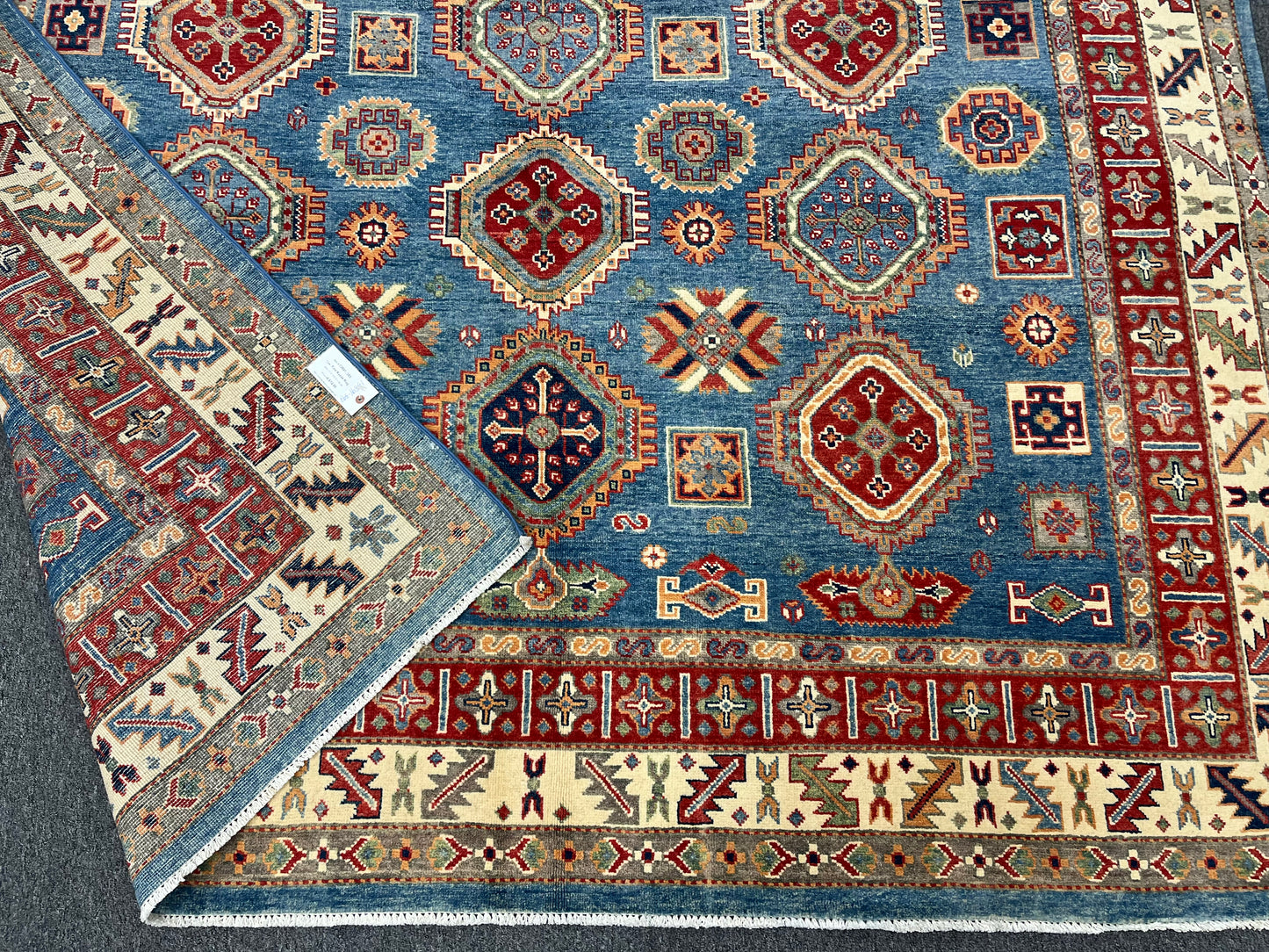 Kazak Light Blue 8X12 Handmade Wool Rug # 13891