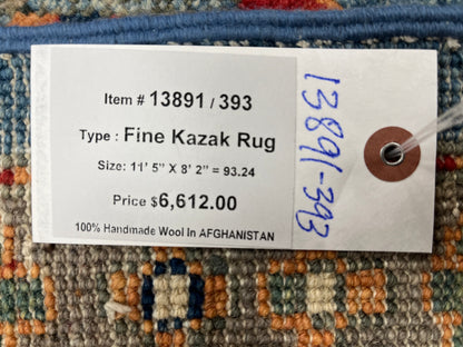 Kazak Light Blue 8X12 Handmade Wool Rug # 13891