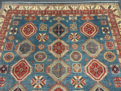 Kazak Light Blue 8X12 Handmade Wool Rug # 13740