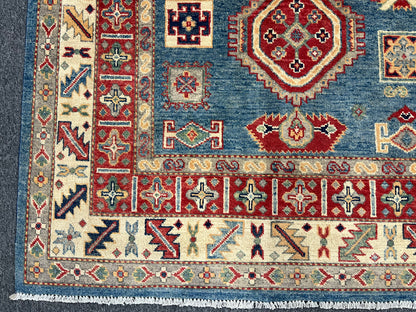 Kazak Light Blue 8X12 Handmade Wool Rug # 13740