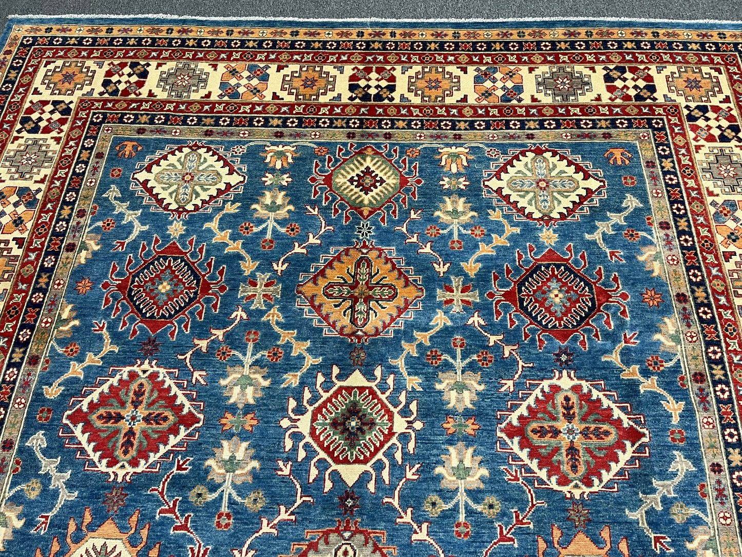 Kazak Light Blue 9X12 Handmade Wool Rug # 13711