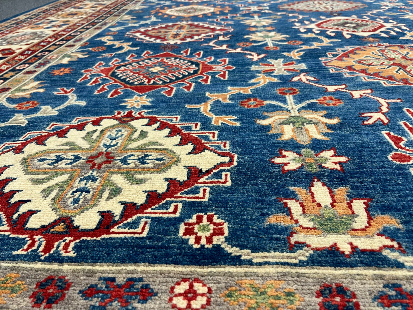 Kazak Light Blue 9X12 Handmade Wool Rug # 13711