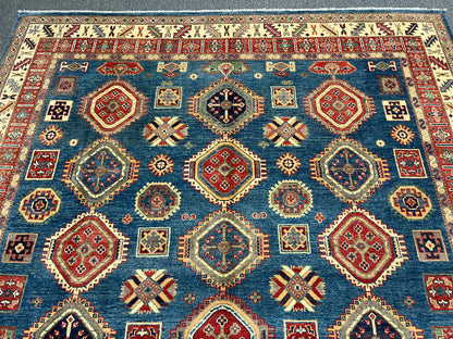 Kazak Light Blue 8X11 Handmade Wool Rug # 13887