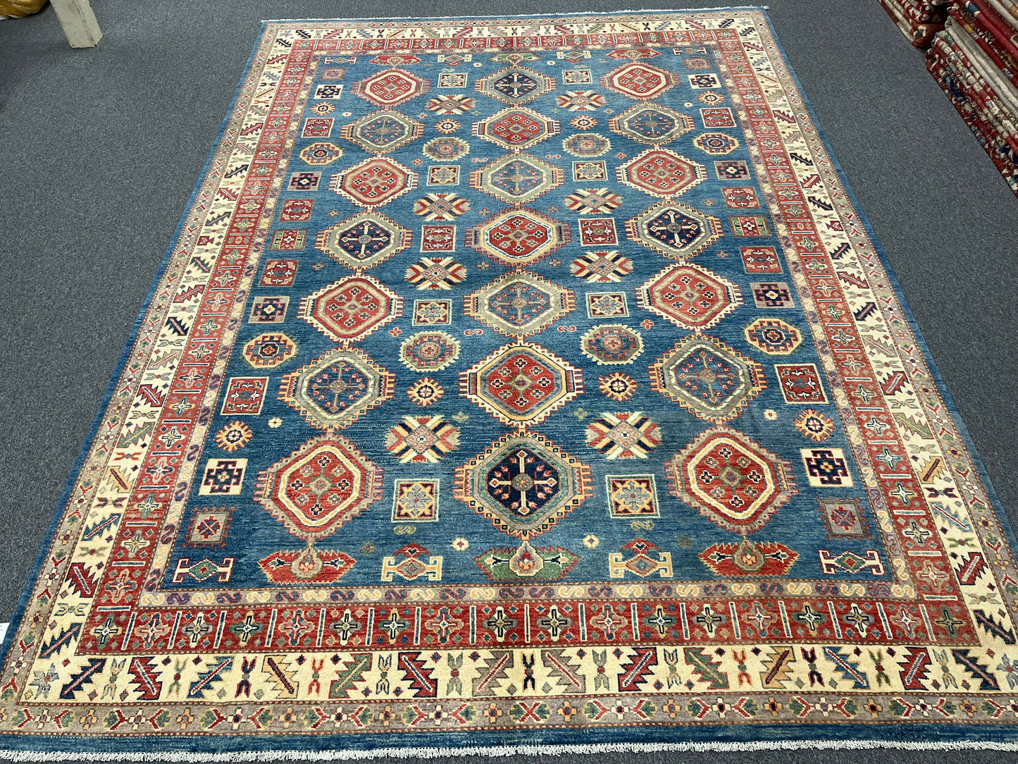 Kazak Light Blue 8X11 Handmade Wool Rug # 13887