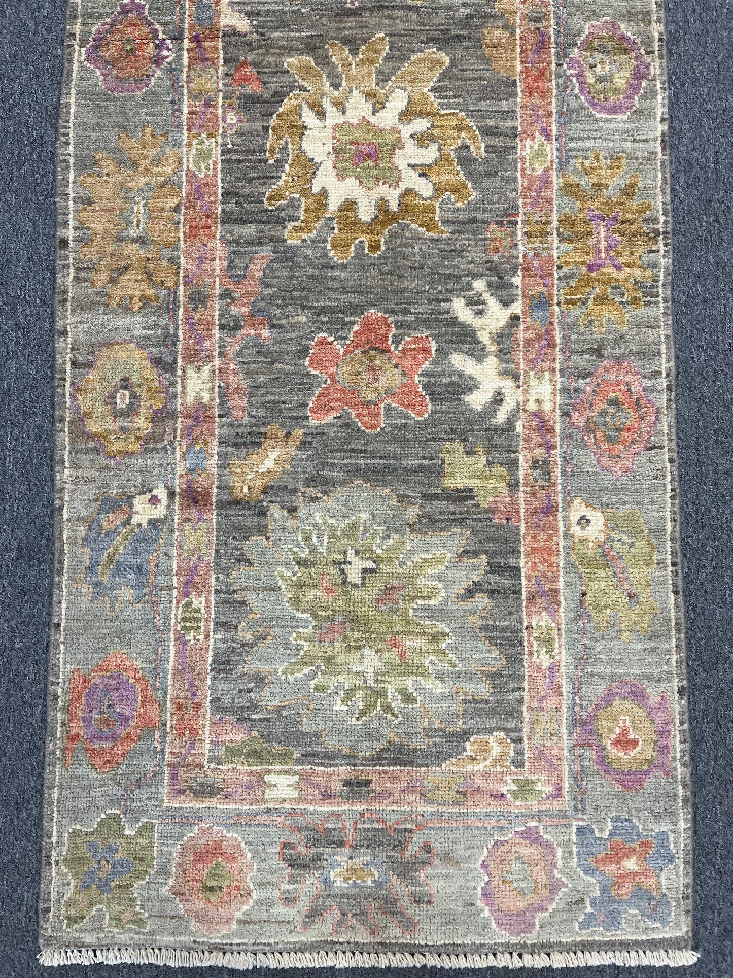 Runner Gray Oushak 2' 7"X8' Handmade Wool Rug # 14305