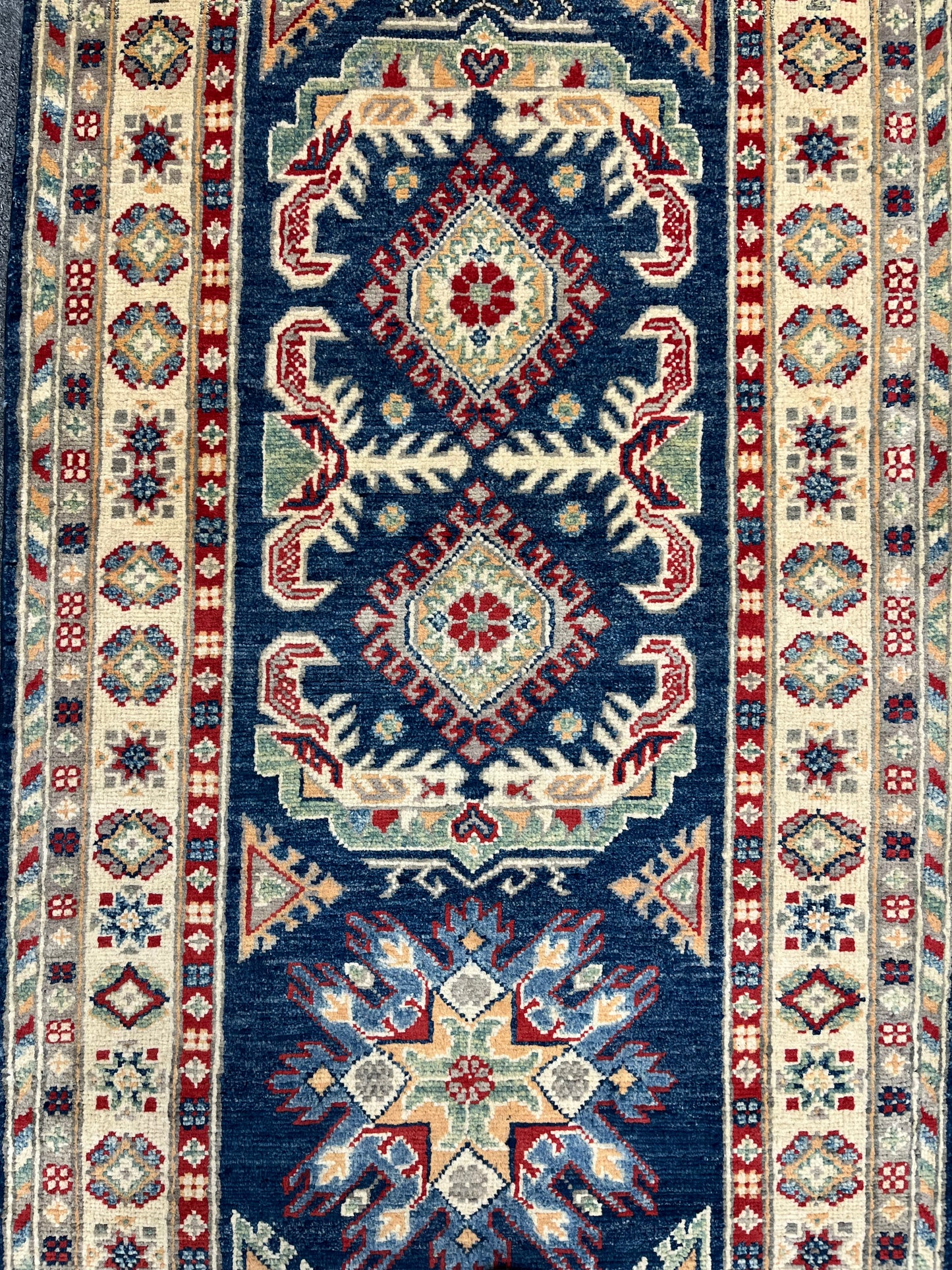 Kazak Navy Blue Runner 2' 9"X8' Handmade Wool Rug # 13618