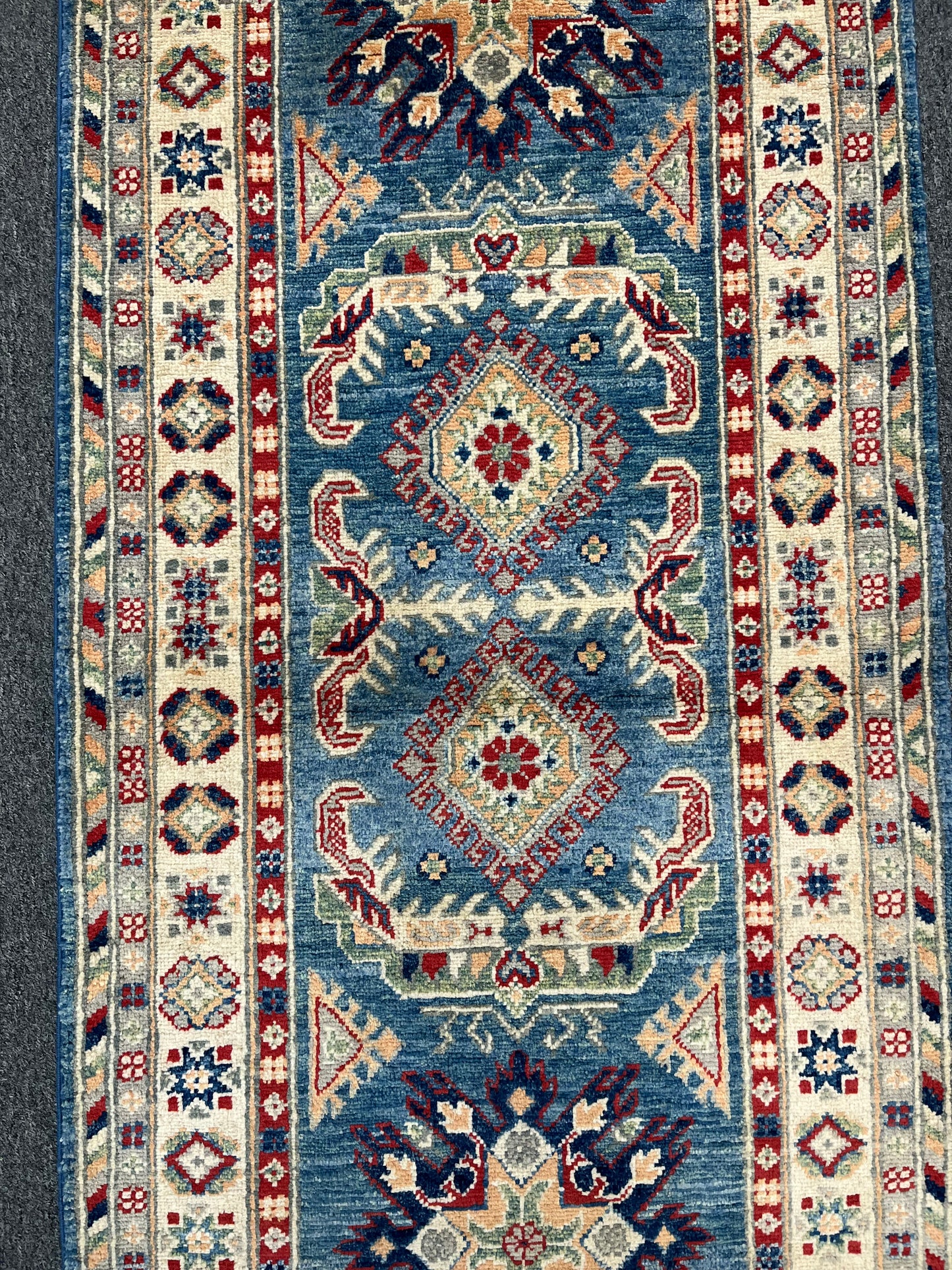 Kazak Runner Light Blue 2' 8"X8' Handmade Wool Rug # 13732
