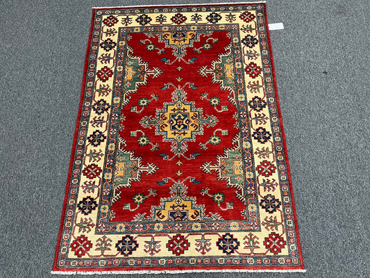 Red Kazak 4X6 Wool Handmade Rug # 13769