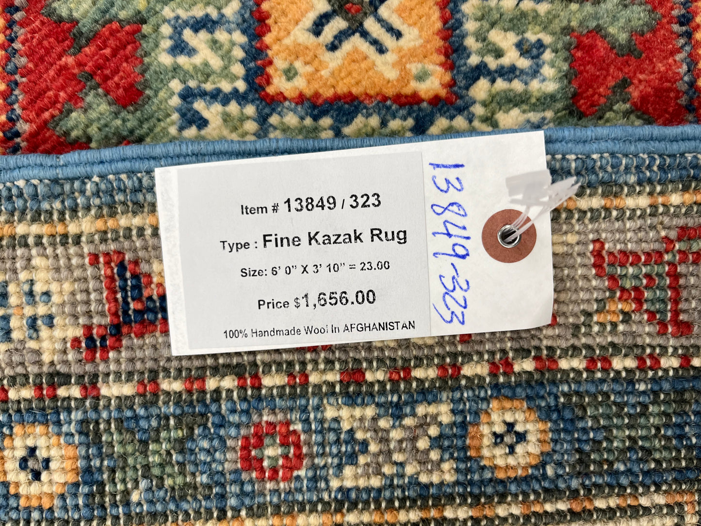 Kazak Light Blue 4X6 Wool Handmade Rug # 13849