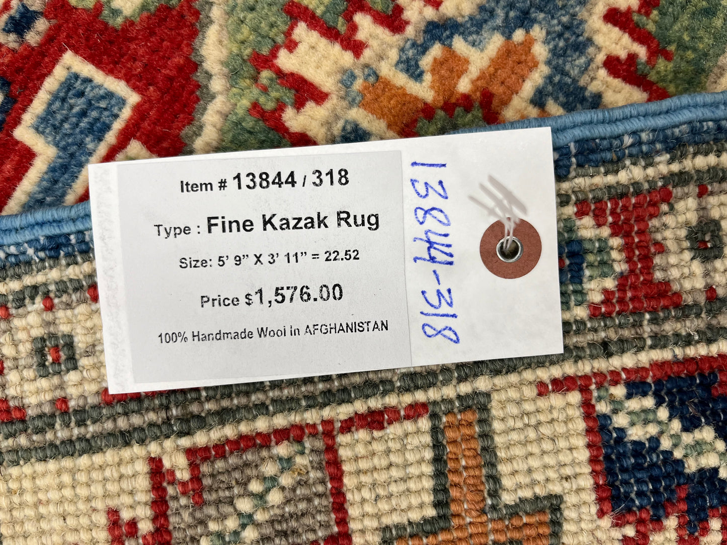 Kazak Light Blue 4X6 Handmade Wool Rug # 13844