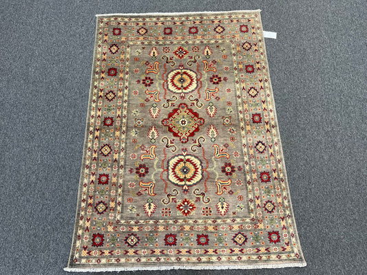 Kazak Soft Gray/Brown 4X6 Wool Handmade Rug # 13748