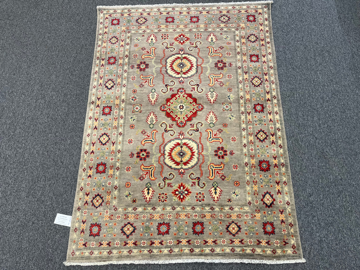 Kazak Soft Gray/Brown 4X6 Wool Handmade Rug # 13748