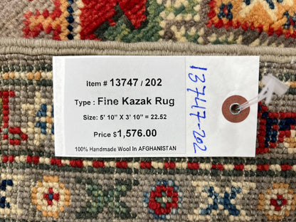 Kazak Soft Gray/Brown 4X6 Wool Handmade Rug # 13747
