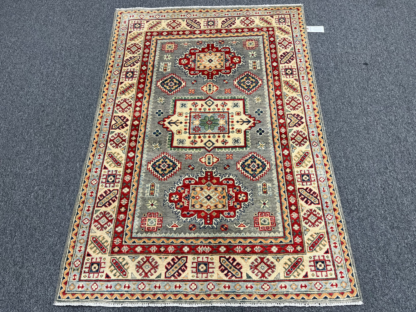 Gray Geometric Kazak 4X6 Oriental Rug # 13746
