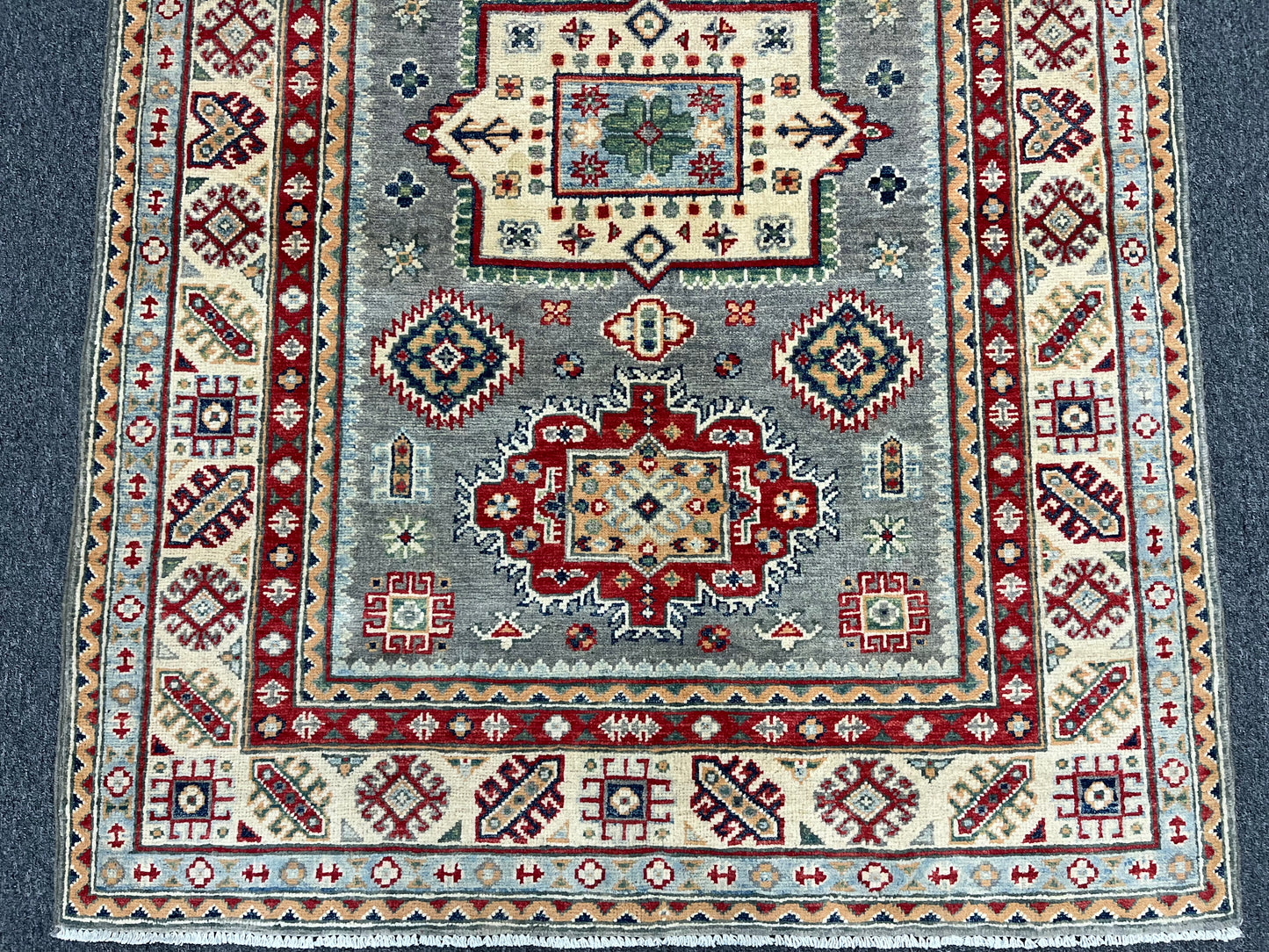 Gray Geometric Kazak 4X6 Oriental Rug # 13746