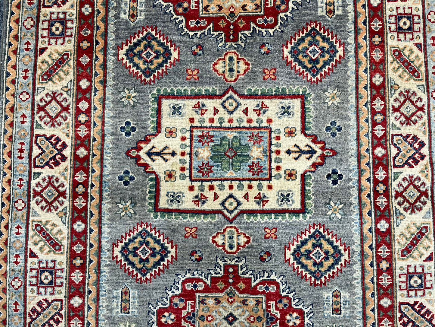 Gray Geometric Kazak 4X6 Oriental Rug # 13746