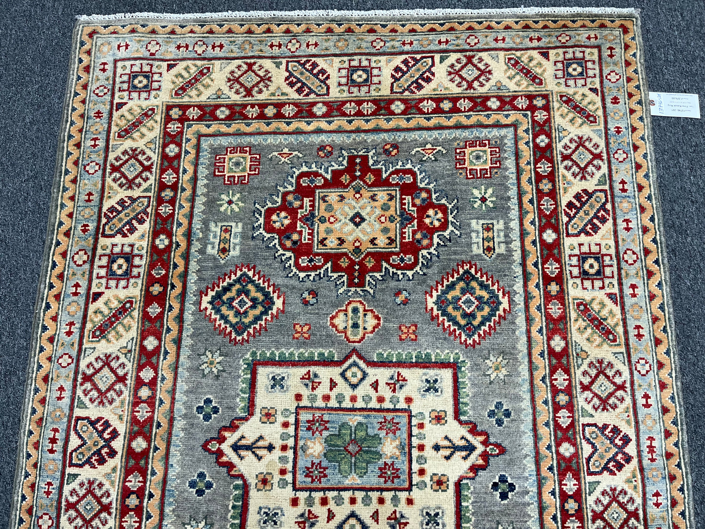 Gray Geometric Kazak 4X6 Oriental Rug # 13746