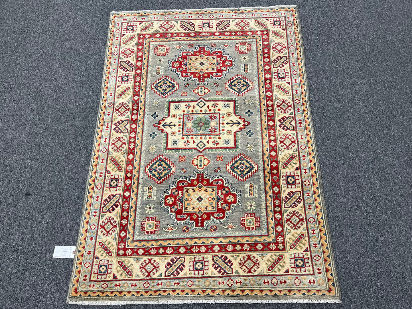 Gray Geometric Kazak 4X6 Oriental Rug # 13746
