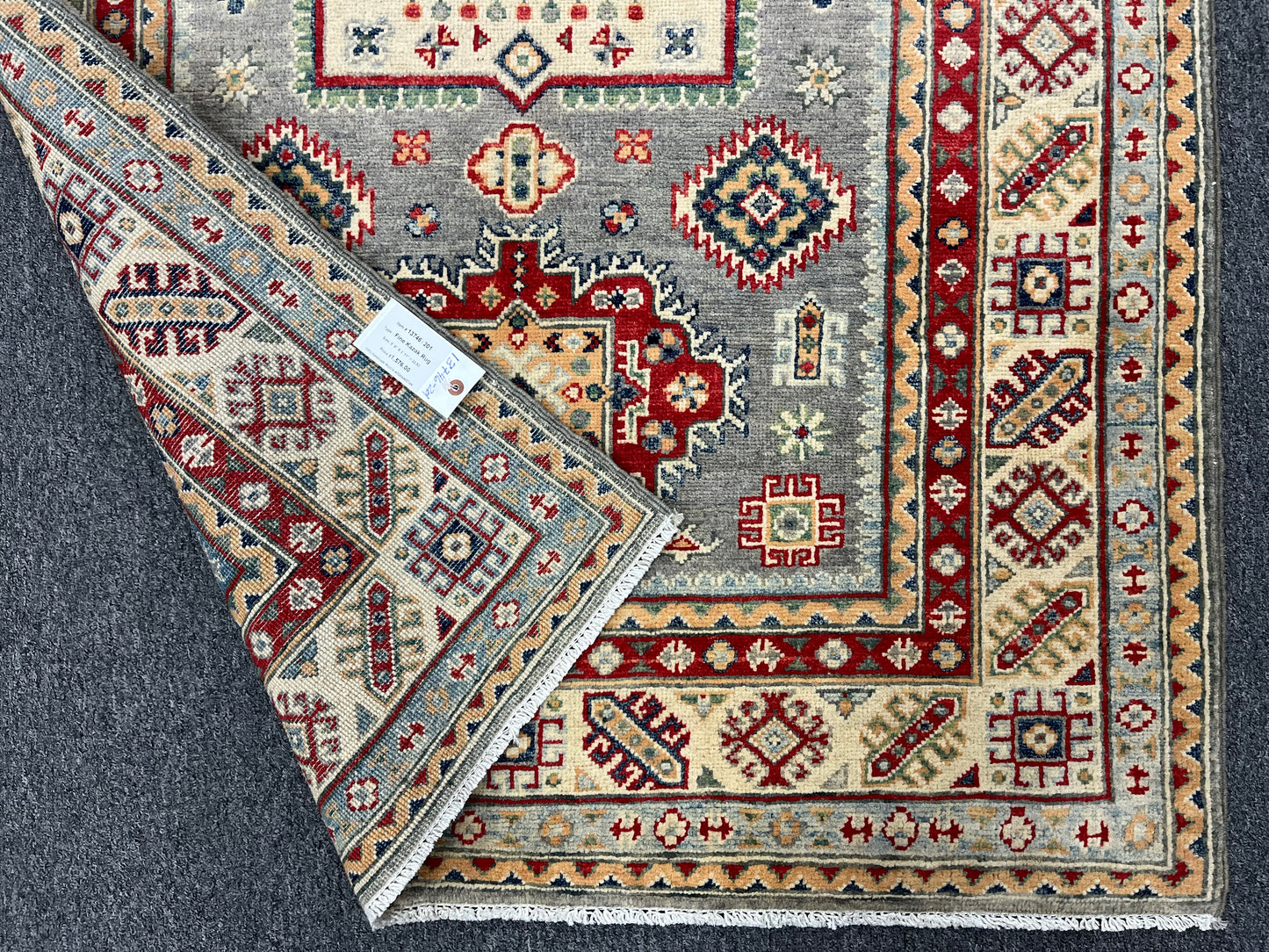Gray Geometric Kazak 4X6 Oriental Rug # 13746