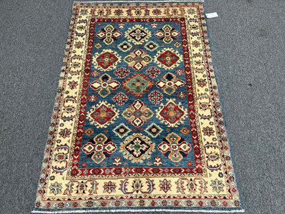 Light Blue Kazak 4X6 Handmade Wool Rug # 13584