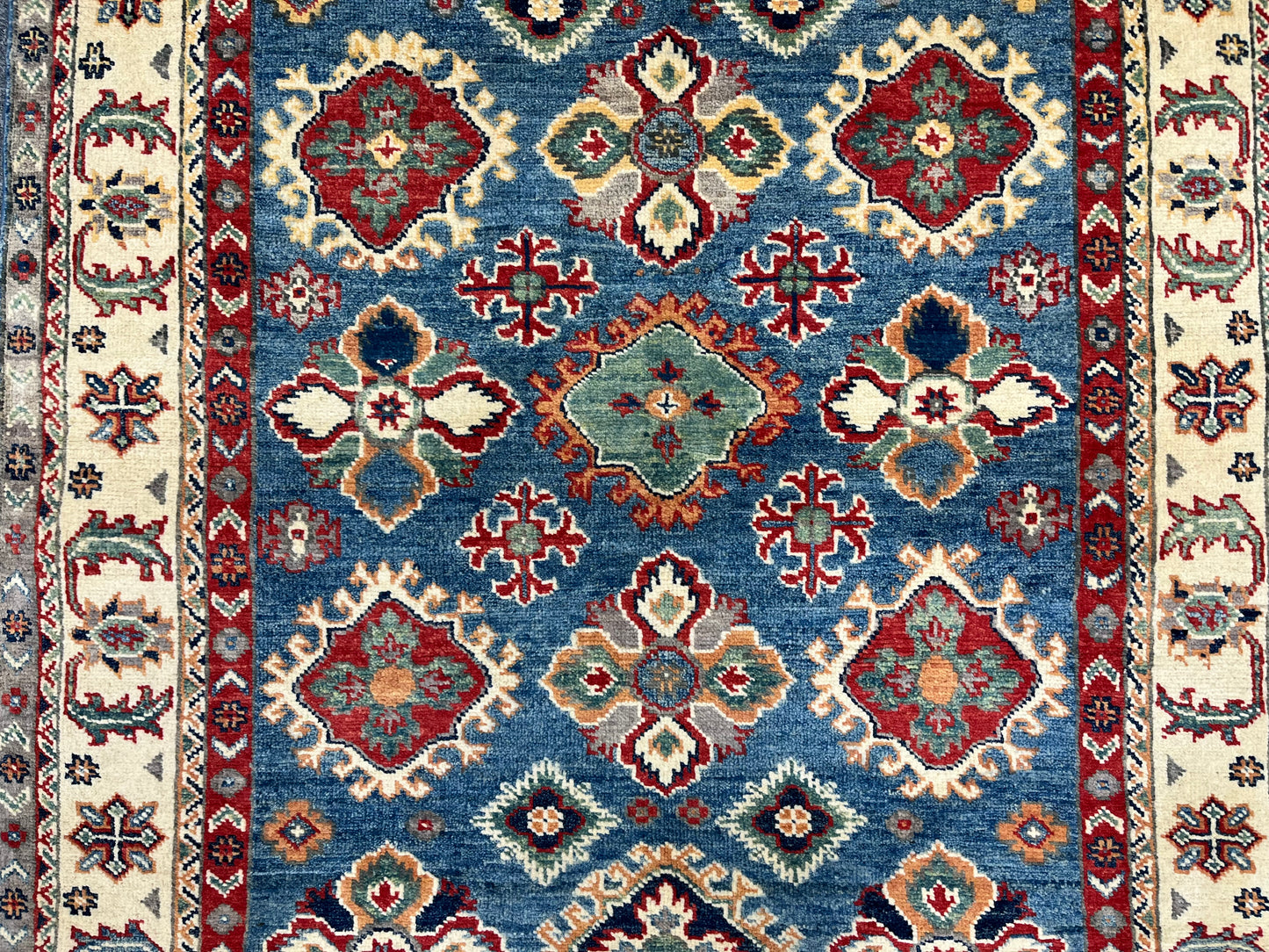 Light Blue Kazak 4X6 Handmade Wool Rug # 13584