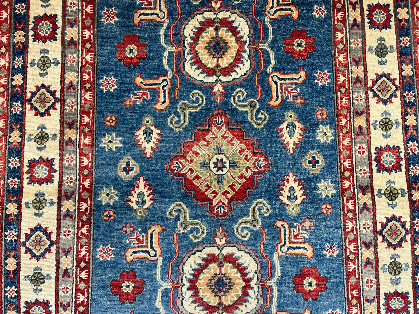 Kazak Light Blue 4X6 Handmade Wool Rug # 13589