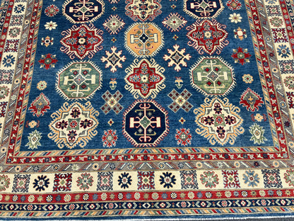 Light Blue Kazak Geometric 8X10 Handmade Wool Rug # 13661
