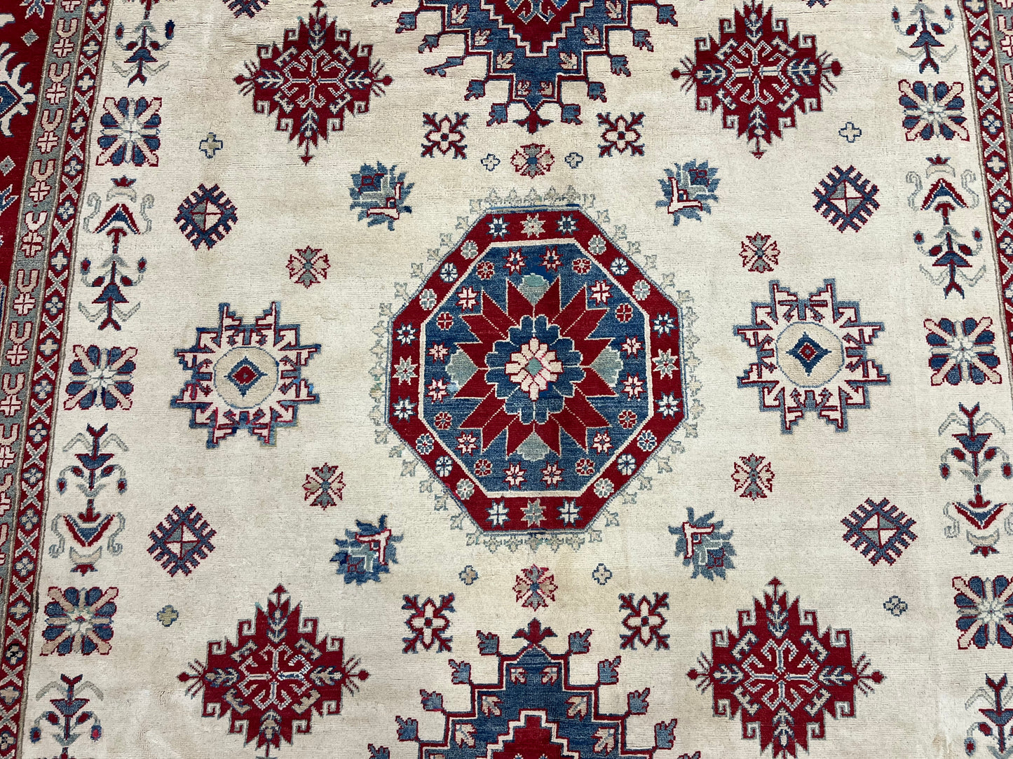 Kazak Beige 9X12 Handmade Wool Rug # 13737