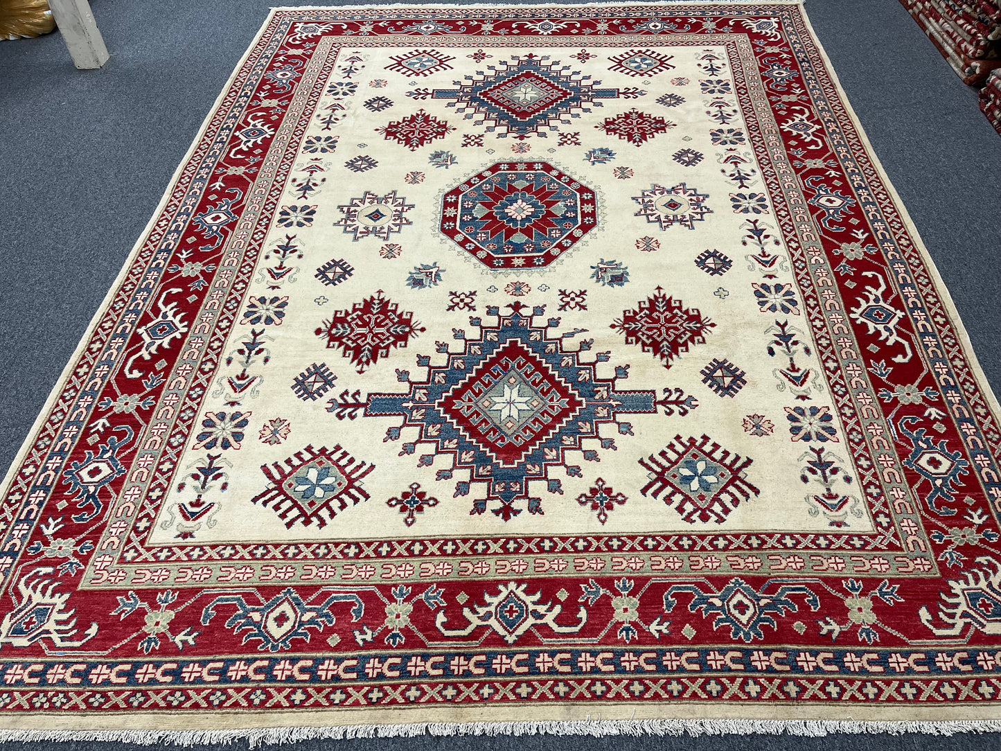 Kazak Beige 9X12 Handmade Wool Rug # 13737