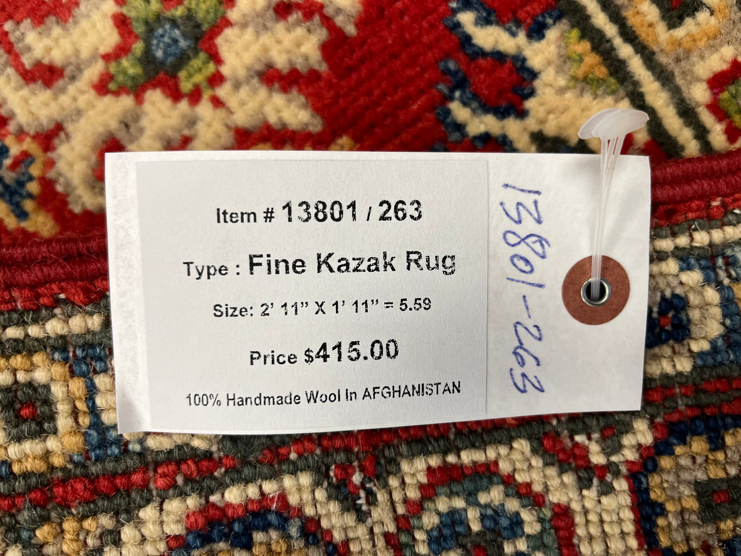 2X3 Kazak Geometric Handmade Wool Rug # 13801