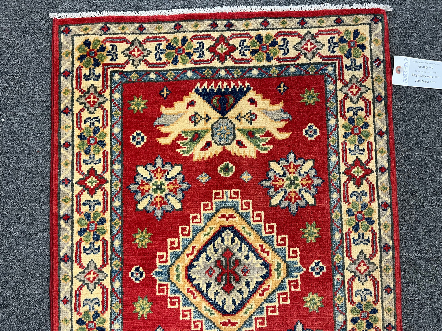 2X3 Red Geometric Kazak Handmade Wool Rug # 13883