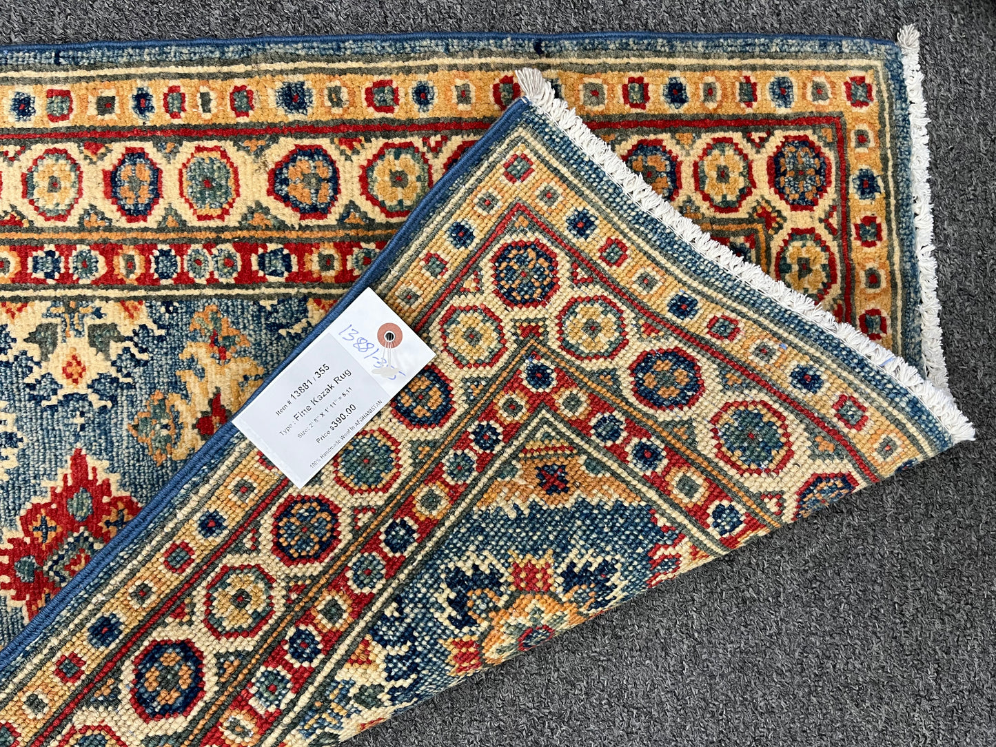 2X3 Blue Geometric Kazak Handmade Wool Rug # 13881