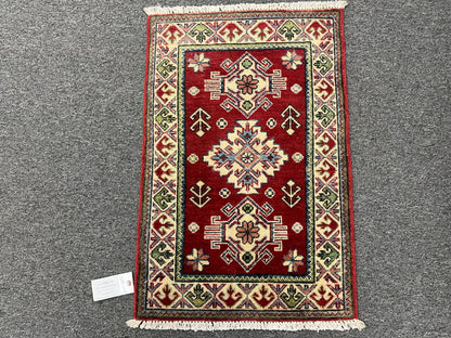 2X3 Geometric Kazak Handmade Wool Rug # 13880