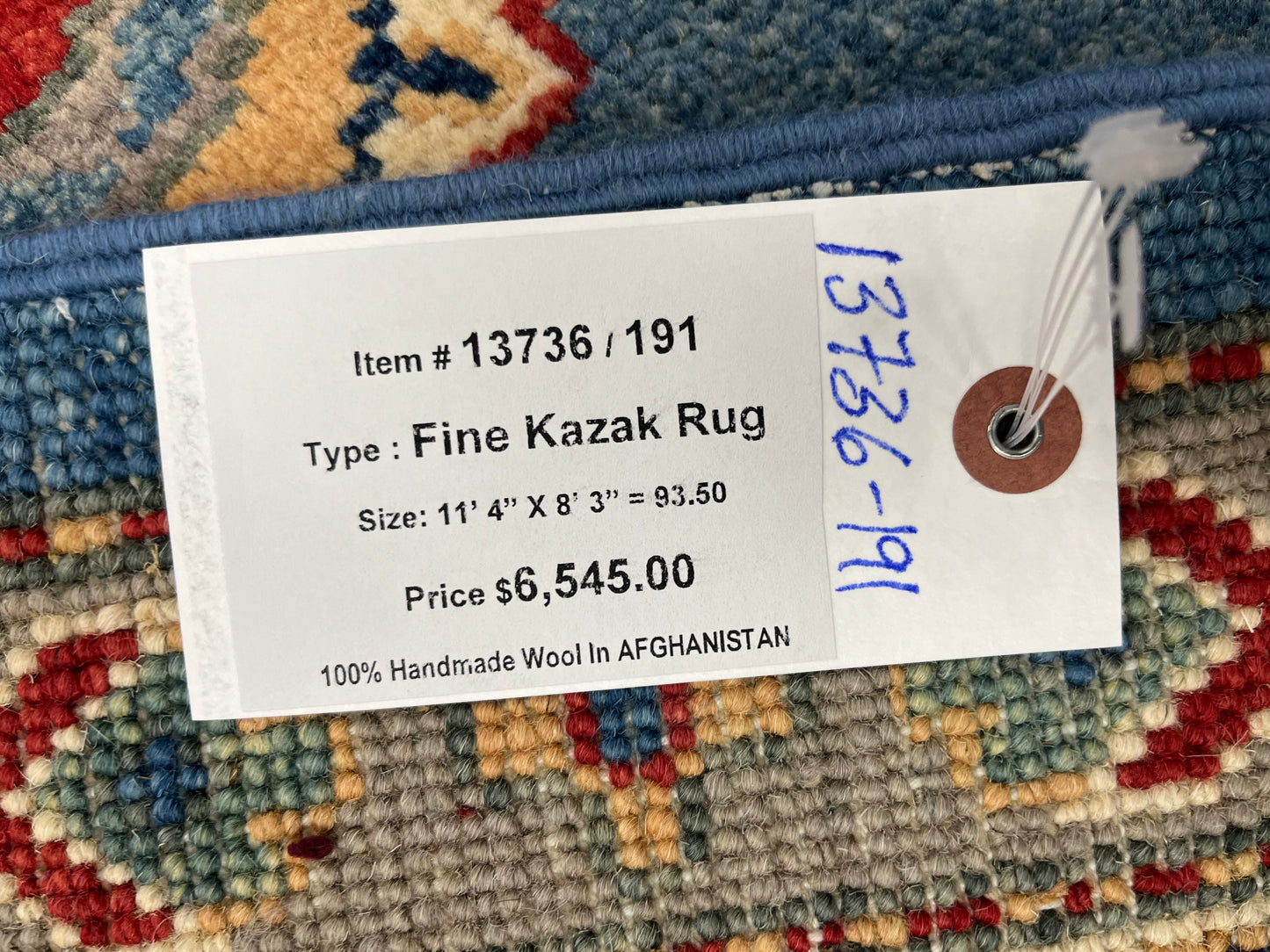 Light Blue 8X11 Kazak Handmade Wool Rug # 13736