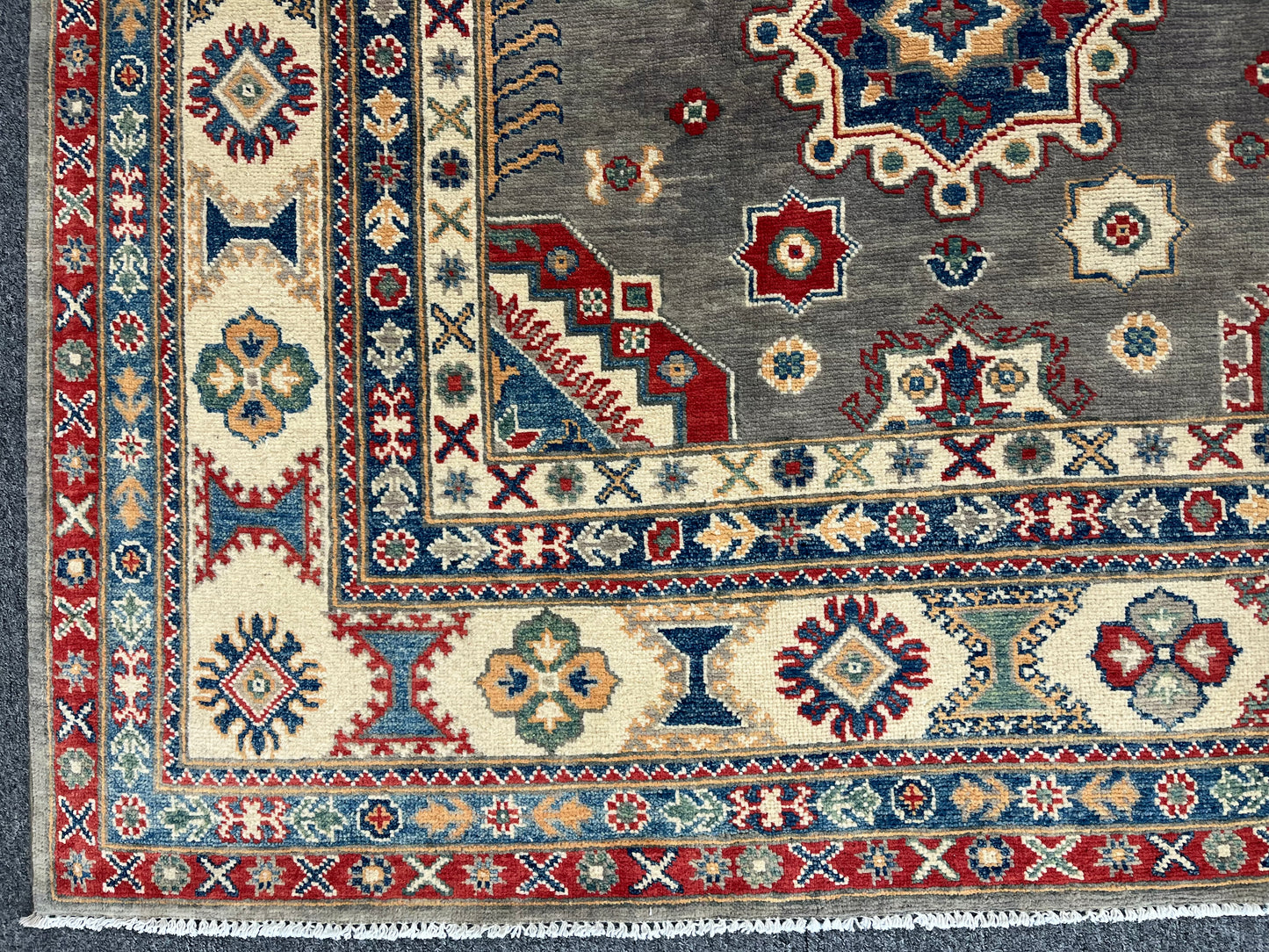 Gray Kazak Geometric 8X10 Handmade Wool Rug # 13662