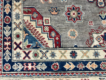 Gray Kazak Geometric 8X10 Handmade Wool Rug # 13720